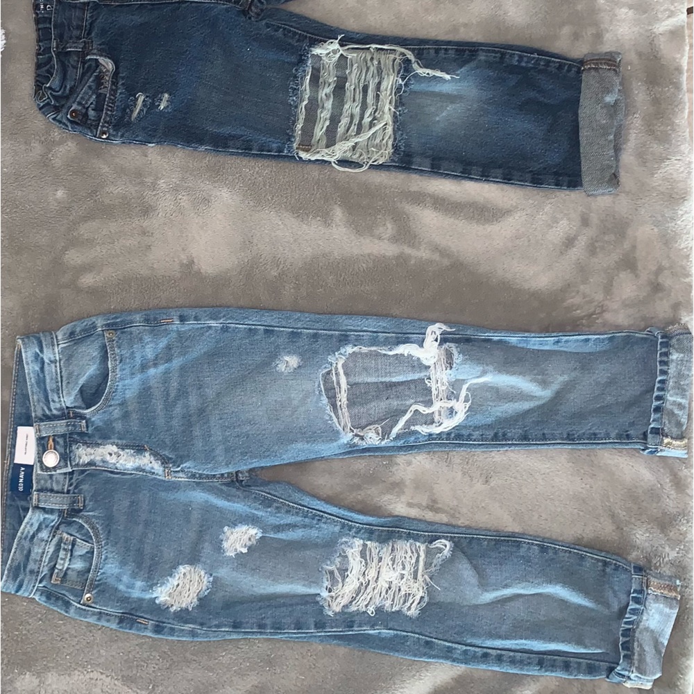 2 pairs of 5T toddler jeans both custom distressed,1 OLD NAVY, 1 CHILDRENS PLACE